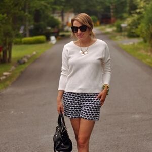 Banana Republic Navy Blue & White Geometric Print Shorts